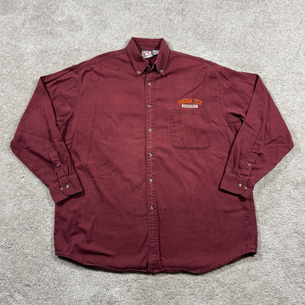 Cadre Athletic Virginia Tech Hokies Mens 2XL Maroon Cotton Button Down Shirt